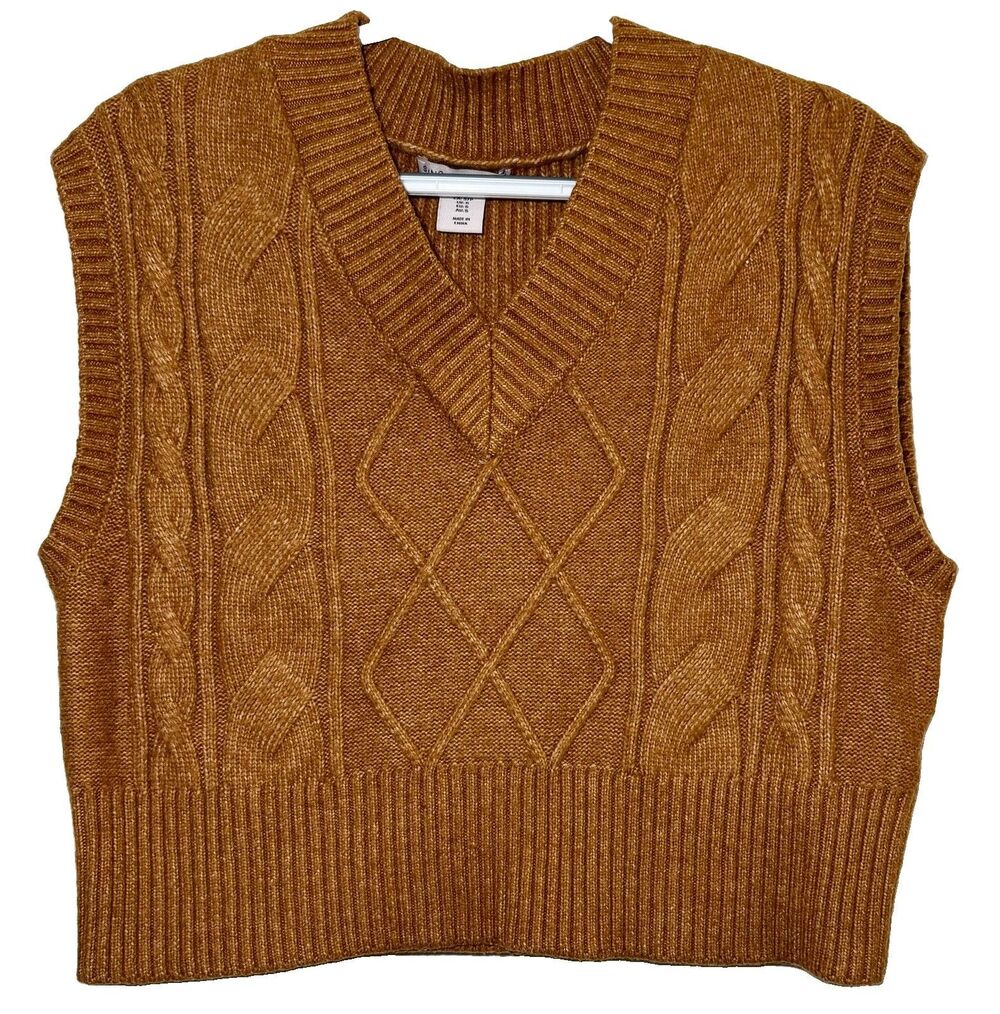 Sincerely Jules Rust Brown Cable Knit Cropped Sweater Vest Women’s Small V-Neck